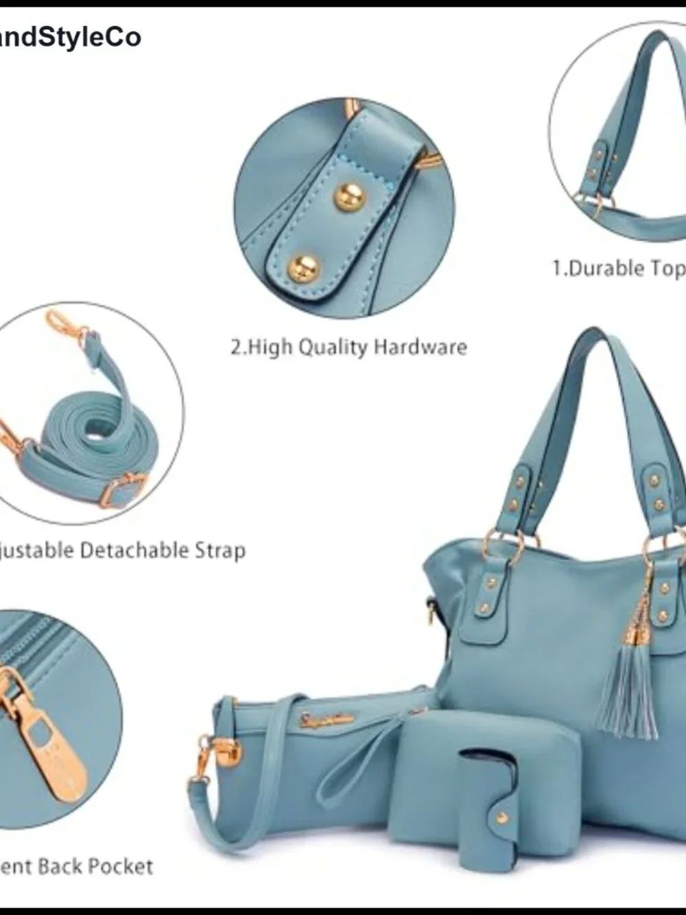 Women's Hobo Tote Bag Set of 4 Faux Leather Vegan Handbag Purse